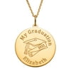 Personalized Women's Sterling Silver or Gold over Silver Graduation Name with Grad Cap Disc Pendant