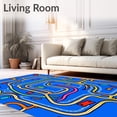 thumbnail image 2 of ODIKA 4'x6' Machine Washable Non-Slip Area Rug, Adventure Highway Interlocking Maze with Playful Vehicles Motif High Traffic Rug with Pad, Blue, 574950, 2 of 8