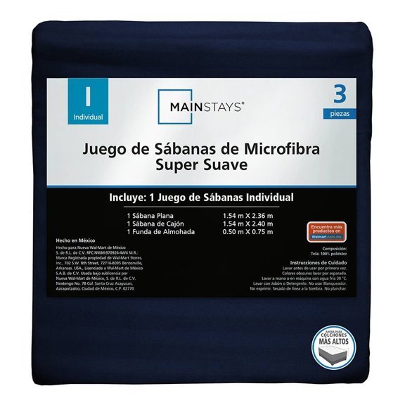 Juego De Sábanas Mainstays Individual Liso Marino