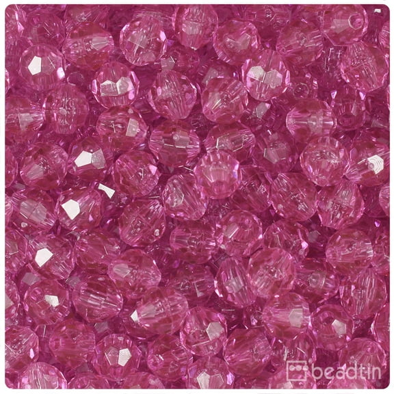 BeadTin Light Fuchsia Transparent 8mm Faceted Round Craft Beads (450pcs)