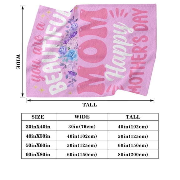 You Are a Beautiful Mom Happy Mother's Day Flannel Throw Blanket - Soft Pink Floral Blanket for Mother's Day Gift & Home Decor