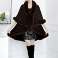 thumbnail image 2 of XPMWRP Women's Faux Fur Collar Casual Shawls Long Sleeve Solid Color Cloak Cape Winter Warm Fashion Loose Elegant Clothes Brown Free Size, 2 of 2