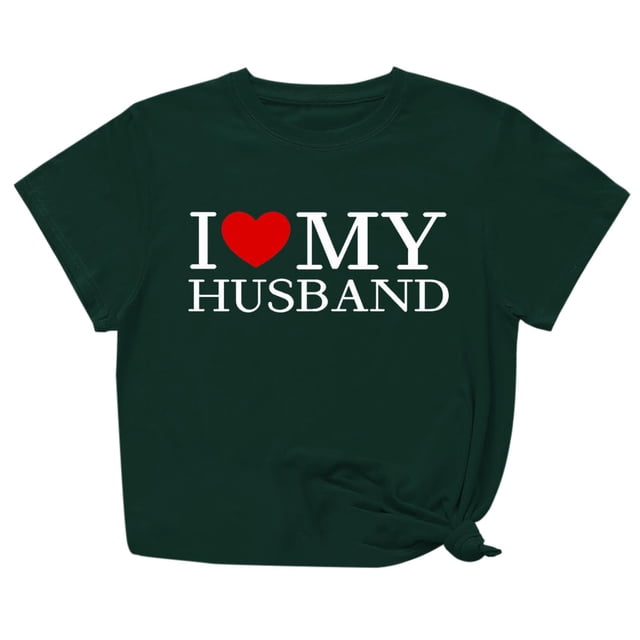 Penkiiy T-Shirt Femme J'aime Mon Mari Mignon Relation Mariée 2TG Vert