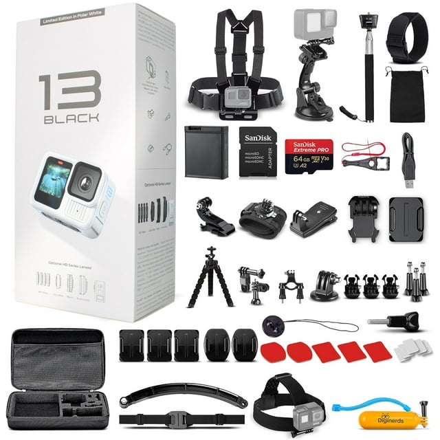 GoPro HERO13 (Polar White) - Waterproof Action Camera + 64GB Card and DigiNerds 50 Piece Accessory Kit
