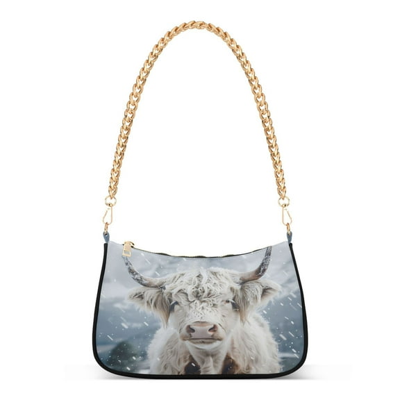 Ryvnso Highland Cattle Winter Womens Chain Shoulder Bag Tote Handbags Clutch Hobo Purse with Zipper for Travel