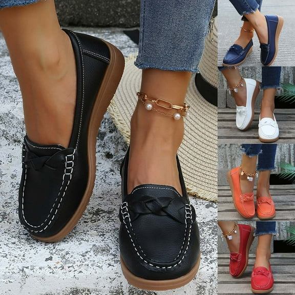 Miluxas Women's Comfortable Dressy Slip-on Loafers Business Casual Work Shoes Office, Faux Leather Arch Support Round Toe Flats Shoes