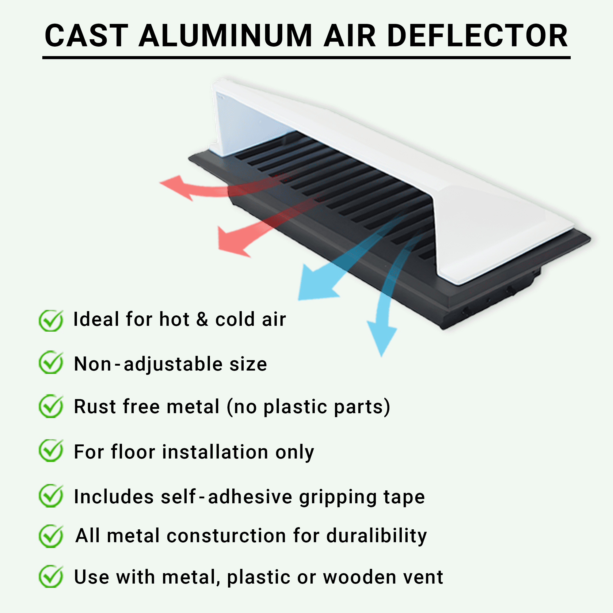 Solid Metal Deflector 6"x12" Unbreakable Cast Aluminum | Air & Heat Diverter