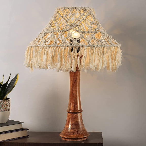 FineArt Boho Chic Style Table Lamp Bohemian Home Decor Handmade Macrame Shade Geometrical Fringe Desk Table Lamp for Kids Girls Dorm Living Room Bedroom Bedside Home Decor, Bulb Include