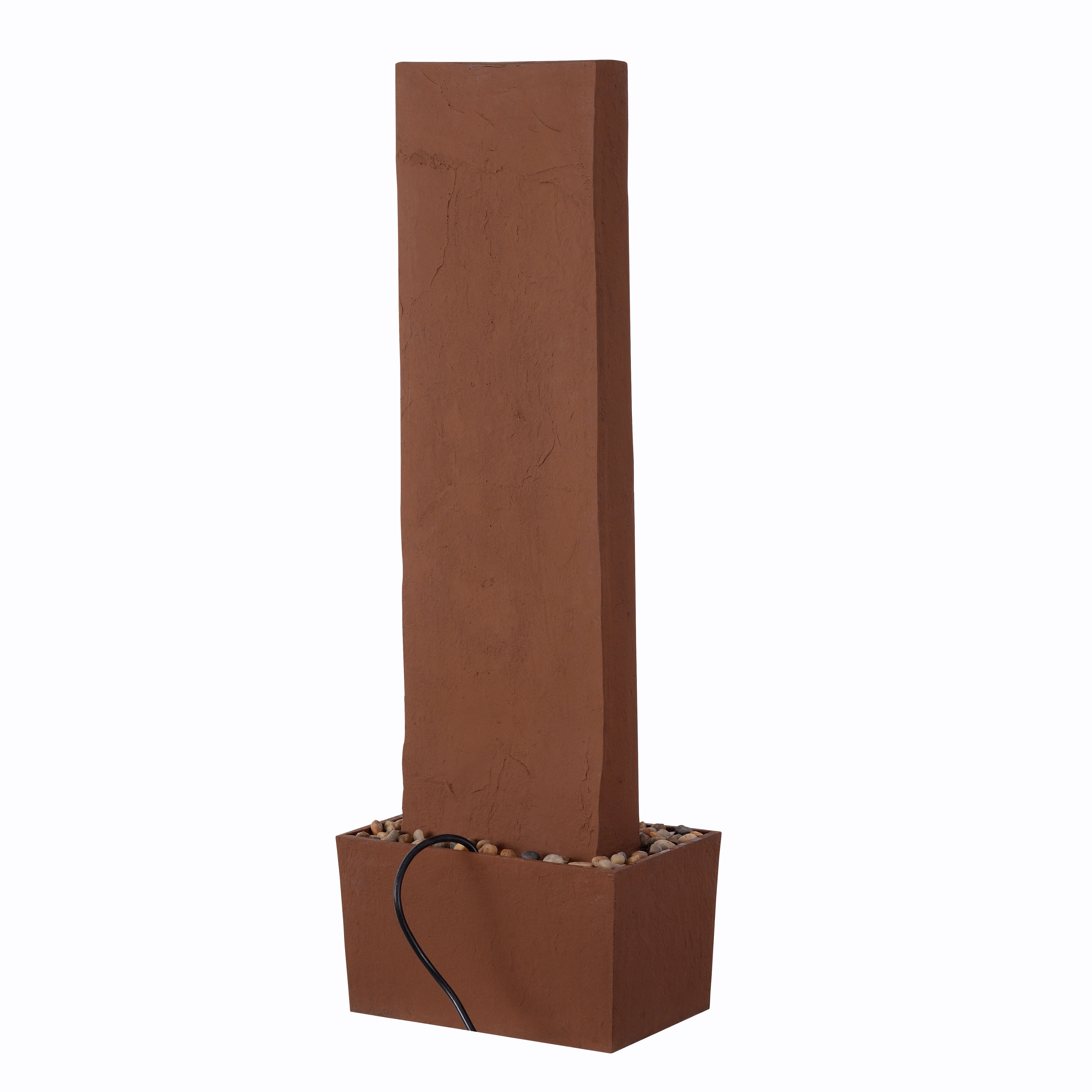 Teamson Home 38.5" Faux Slate Contemporary Outdoor LED Waterfall Fountain with Pebble Base, Red Rock
