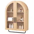 thumbnail image 3 of Ktaxon Arched Bathroom Medicine Cabinet, Wall Mounted Storage Cabinet with Double Glass Doors, Towel Bar & Adjustable Shelf, for Bathroom, Entryway and Kitchen, Oak, 3 of 17