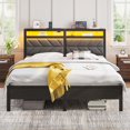 thumbnail image 1 of Greenstell King LED Bed Frame with Headboard Storage - Charging Station, Dark Gray, 1 of 7