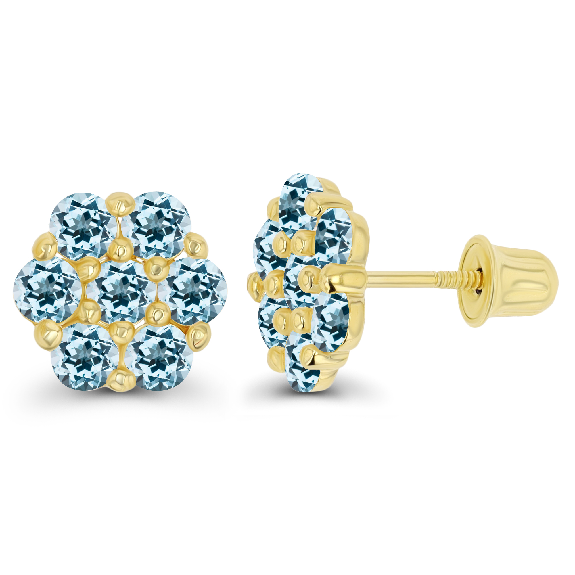 14k Yellow Gold Topaz Flower Baby Screw Back Stud Earrings
