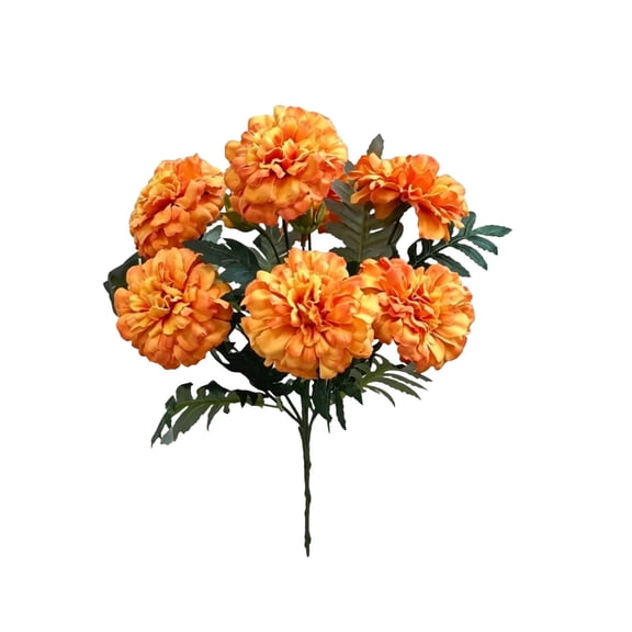 7 Head Marigold Faux Flower Bunch, Layered Chrysanthemum Silk Bloom for Living Room Table Vase, Dining Centerpiece, Shelf Decor, No Maintenance