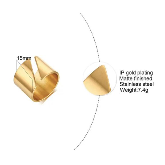 15mm Women's 18K Gold Plated Opening Ring Stainless Steel Band Ring Size 6 7 8