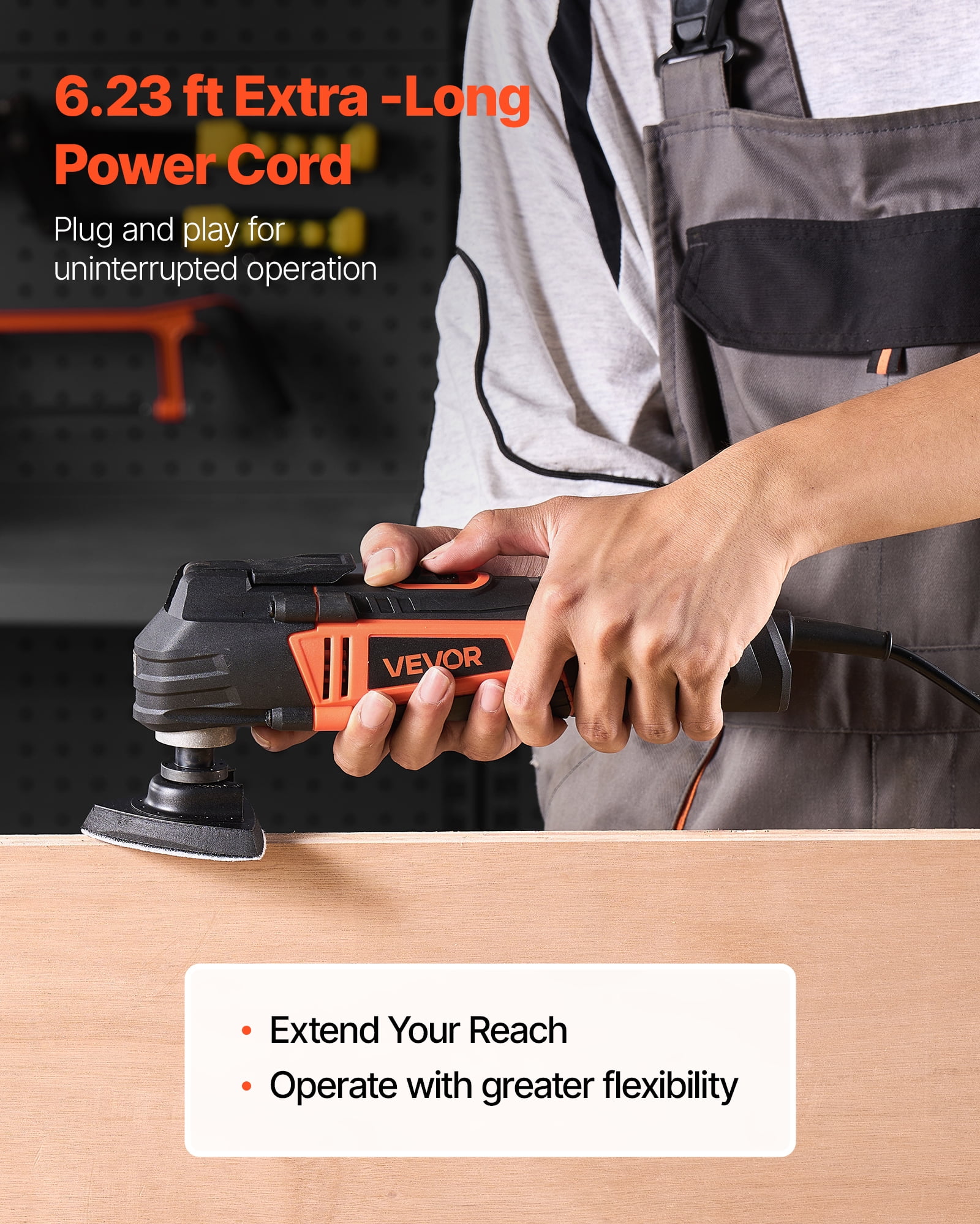VEVOR Multitool Oscillating Tool, 3Amps Corded Oscillating Multi Tool with 6 Variable Speeds 15000 - 22000 OPM, 3.2° Oscillating Angle, 13PCS Saw Accessories, LED Work Light & Tool Bag
