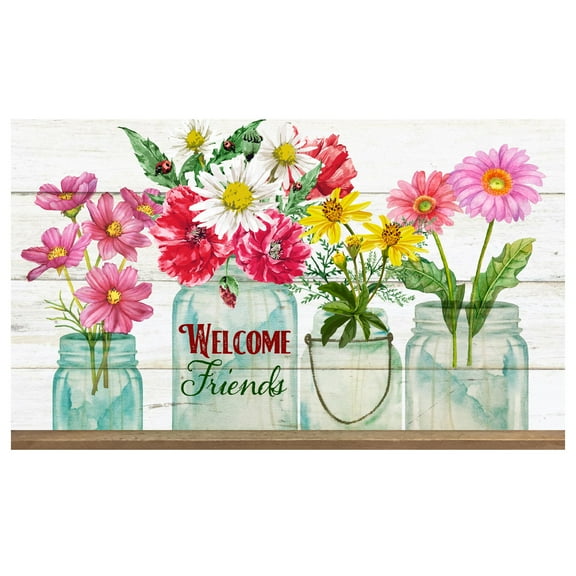 Welcome Friends Spring Bouquet Doormat 18" x 30"