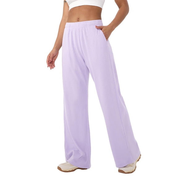 vdgthytj Athletic Pants for Women Elastic High Waist Loose Fitted Straight Leg Solid Running Pants with Pockets