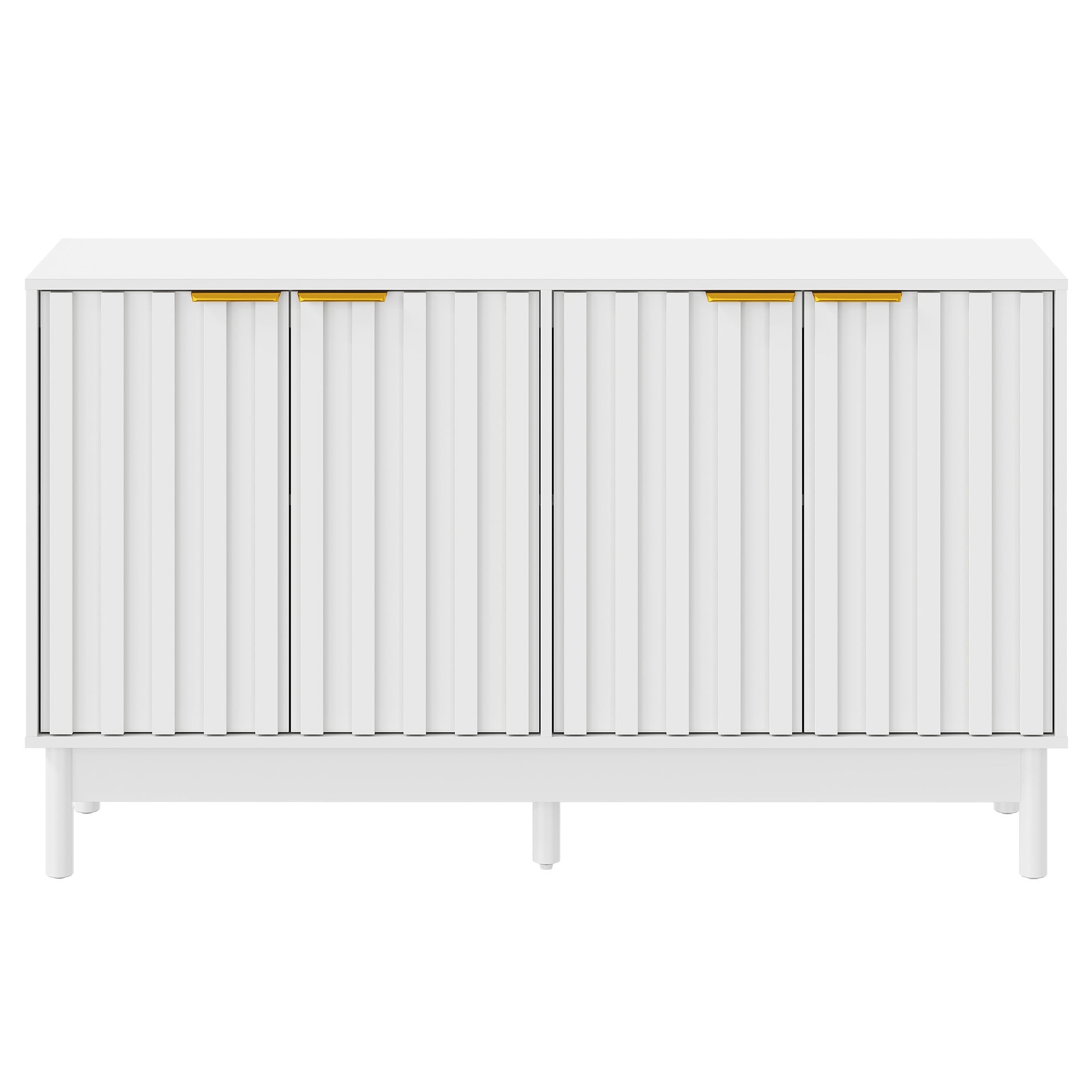 55" Buffet Cabinet with Fluted Door and Adjustable Shelves, Wood Credenzas Coffee Bar Cabinet with Edge Pull, Modern Sideboard for Kitchen, Dining Room, Living Room, White