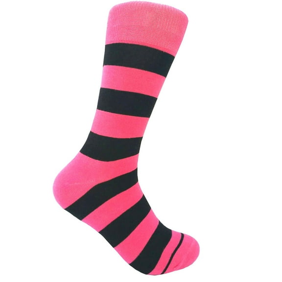 Hot Pink with Black Color Mid-calf Stripes(Zebra Stripes) Dress Casual Socks for Men
