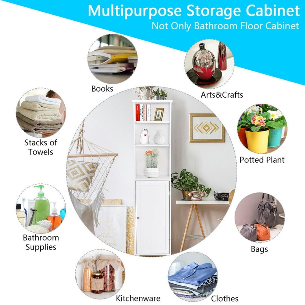 Finihen Bathroom Storage Cabinet, Bathroom Floor Cabinet, Bathroom Tower Storage Shelving Display Cabinet, for Bathroom, Living Room, Bedroom, Kitchen, White Finihen Bathroom Storage Cabinet, Bathroom Floor Cabinet, Bathroom Tower Storage Shelving Display Cabinet, for Bathroom, Living Room, Bedroom, Kitchen, White