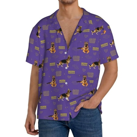 Fuzoiu German Shepherd Dog Print Men s Casual Short Men s Short Sleeve Shirt Mens Casual Button Down Shirts Cuban Collar Summer Shirt for Beach Vacation and Outdoor Activities-XX-Large