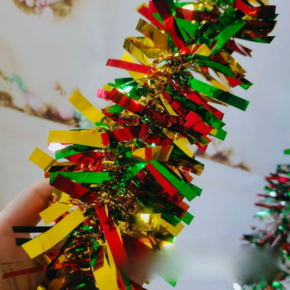 YTTAL Christmas Snowflake Tinsel Garland, 33.3Ft Red Silver Green with Snowflake Chunky Glittery Holiday Hanging Tinsel Decorations for Christmas Wedding Birthday Party Supplies Home Decor