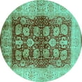 thumbnail image 1 of Ahgly Company Machine Washable Indoor Round Oriental Turquoise Blue Industrial Area Rugs, 5' Round, 1 of 4