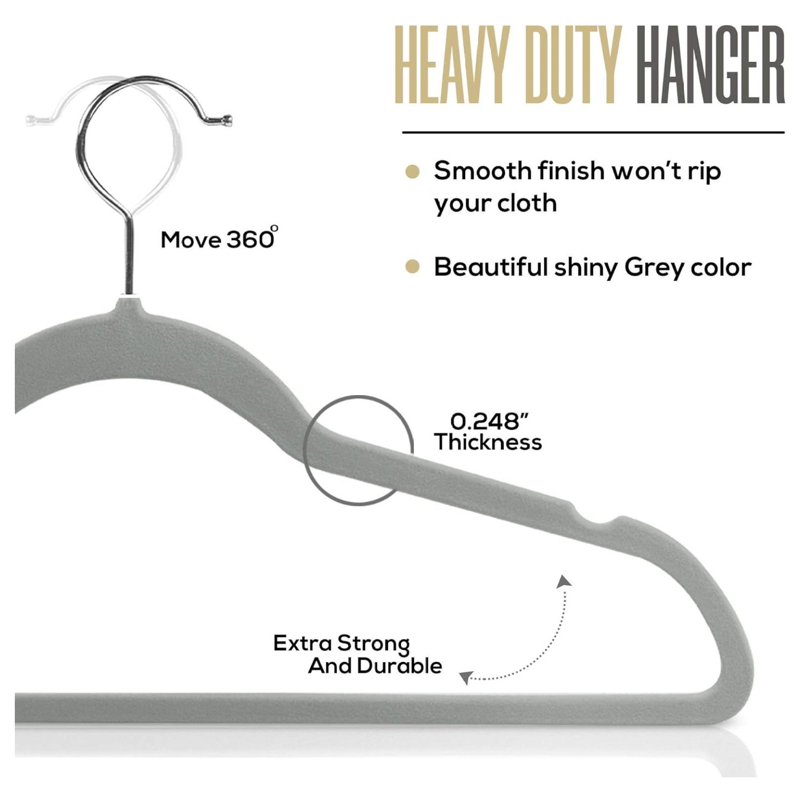 KriKac Velvet Hangers 100 Pack - Non-Slip Clothes Hangers - Grey Hangers - Suit Hangers with 360 Degree Rotatable Hook - Heavy Duty Coat Hangers - Pants Hangers