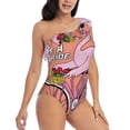 thumbnail image 3 of Honeii Flamingo Riding a Bicycle for women's one-piece swimsuit featuring a chic one-shoulder design experience elegance and style in the water-Small, 3 of 6