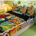 thumbnail image 3 of Homewish Nature Tree Patchwork Grid Zipper Full Size Comforter Sets with Fitted Sheet and 2 Pillowcases,Flower Plants Zipper Bedding Set,Orange Green,Black Reversible,4pcs, 3 of 8