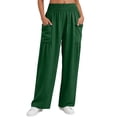 thumbnail image 7 of Favoffer Women Elastic Waist Long Pants Solid Color Ruched Casual Pants Breathable Relaxed Fit Bottoms Fold Hem Pants with Side Pockets for Daily Lounge, 7 of 7