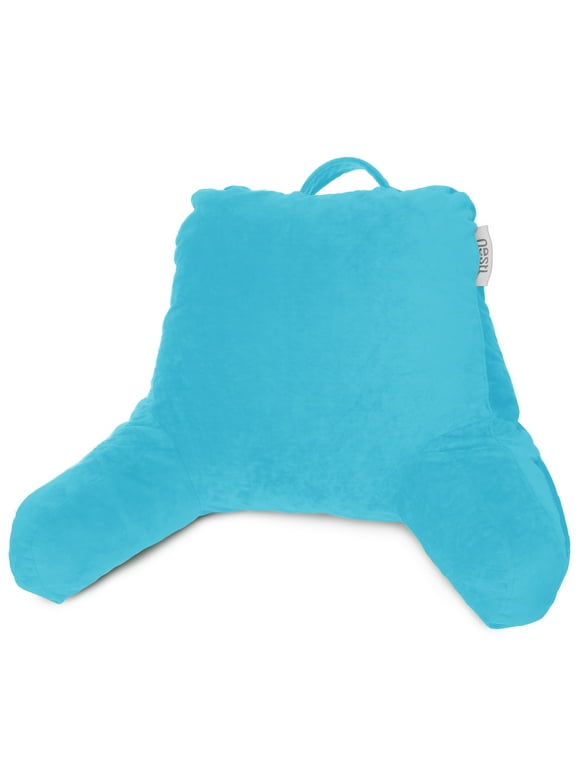 Nestl Reading Pillow, Medium Bed Rest Pillow with Arms for Kids Teens & Adults – Premium Shredded Memory Foam TV Pillow - Beach Blue