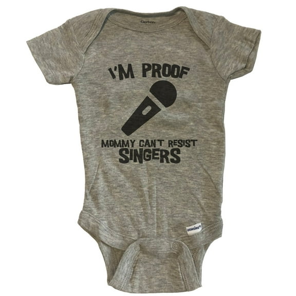 I'm Proof Mommy Can't Resist Singers Funny Microphone Baby Bodysuit - Grey