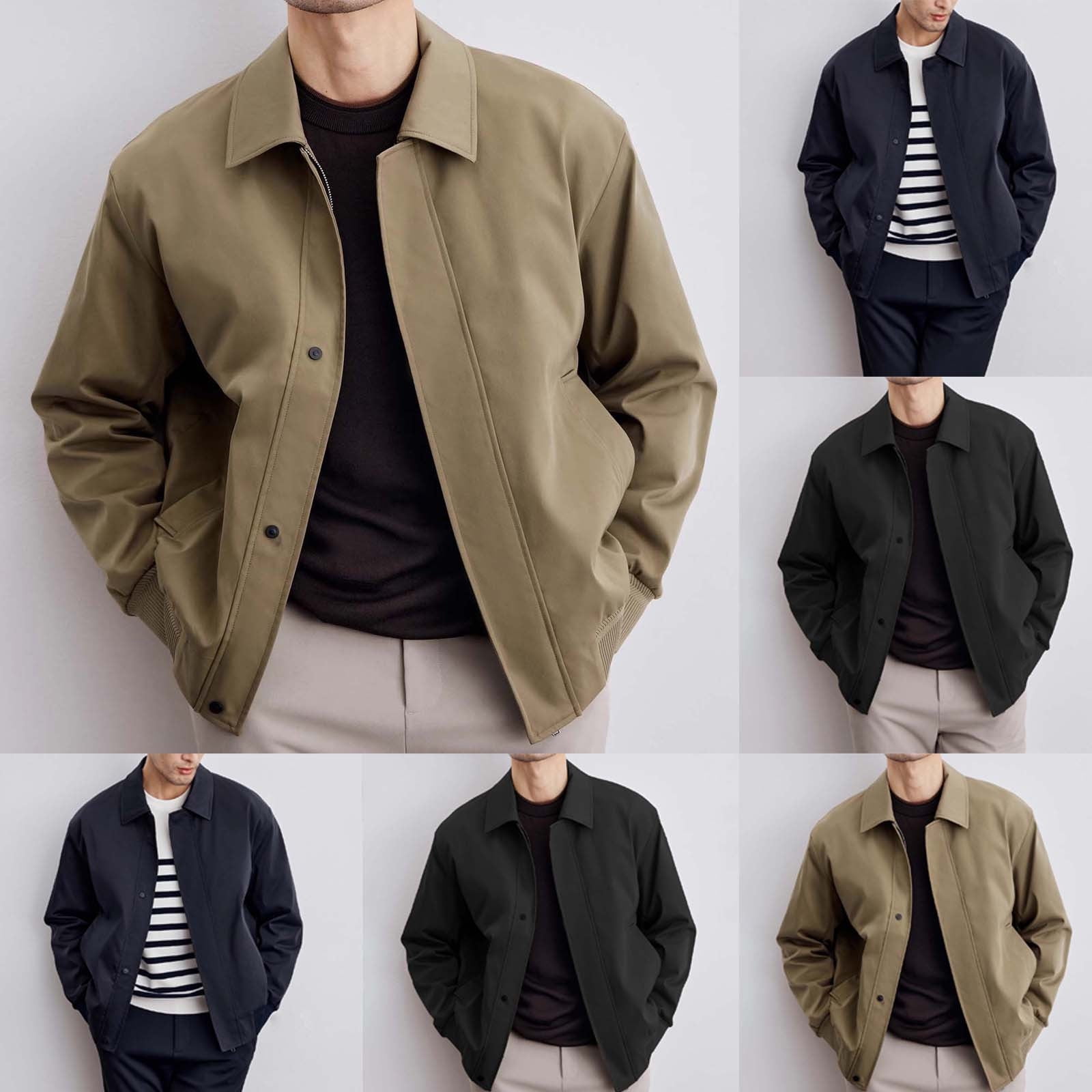 Wyobmus Men's Zip Up Jacket Flip Collar Lightweight Casual