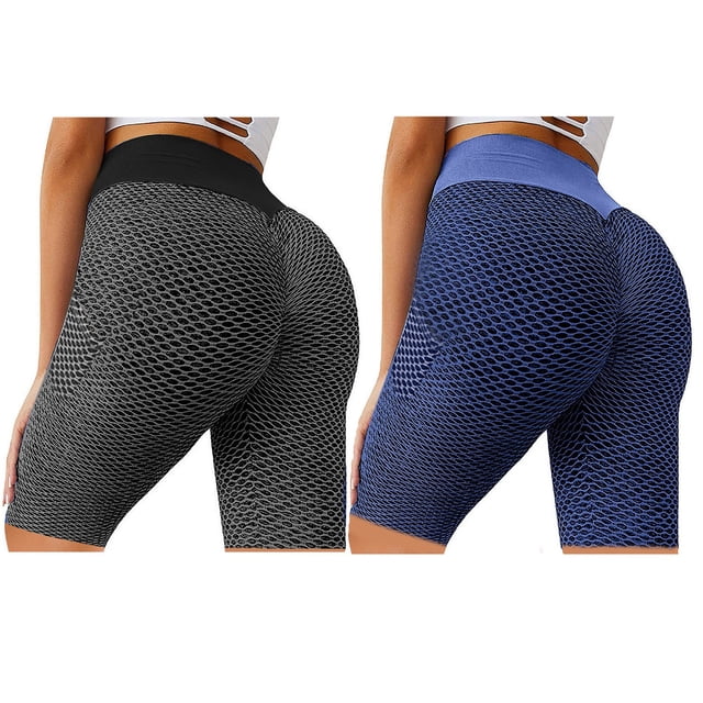 Gibobby Shorts Gym Mujer Fitness Yoga 2PC Pantalones cortos deportivos ajustados para mujer Pantalones cortos de yoga para levantamiento de glúteos(Azul, XXL)