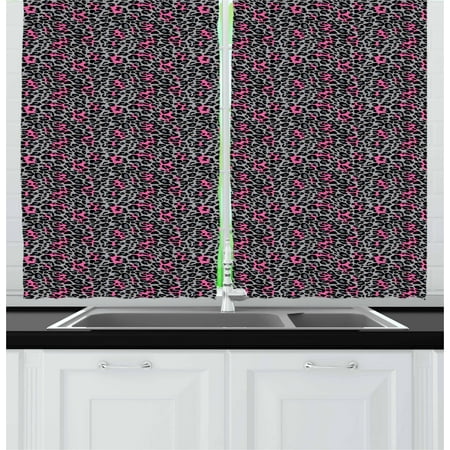 Cheetah Print Bedroom Accessories Leopard Print Curtains 2 Panels Set, African Safari Animal Pattern Nature Inspired Fashion Cheetah Panther, Window Drapes for Living Room Bedroom, 55W X 39L Inches, Pink Grey Black, by Ambesonne ()