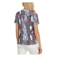 thumbnail image 2 of DKNY Womens White Sequined Animal Print Short Sleeve Jewel Neck Top Size: XL, 2 of 4