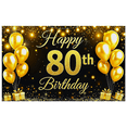 thumbnail image 2 of Sparkling Black Background Happy 80th Birthday Banner with Golden Balloons and Presents Party Supplies Photography Props Birthday Decoration Backdrop Decorations, 2 of 8
