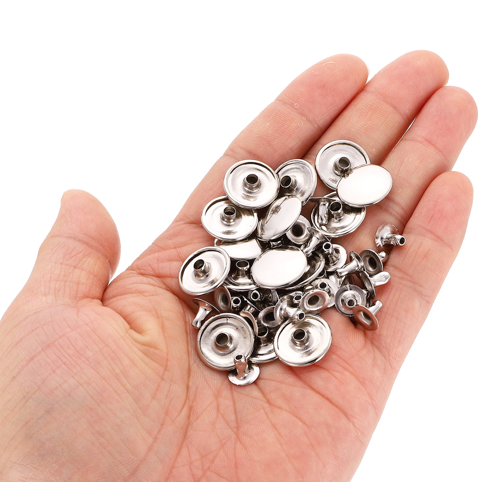 Uxcell 200Sets Single Cap Rivet 15mm Carbon Steel Round Head Snap Studs, Silver