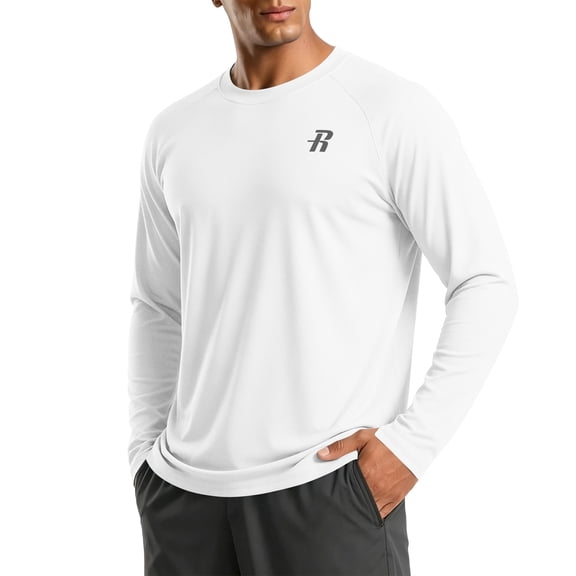 Mens UV Sun Protection Shirts Outdoor Long Sleeve Rash Guard for Fishing Hiking Swimming Running White M
