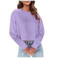 thumbnail image 1 of SNKSDGM Hauts Courts à Manches Longues pour Femmes Grande Taille Hauts d'Entraînement à Manches Longues pour Femmes Grande Taille Mode Femme Décontracté Uni Col Rond T-Shirt Court à Manches Longues Haut m, 1 of 5