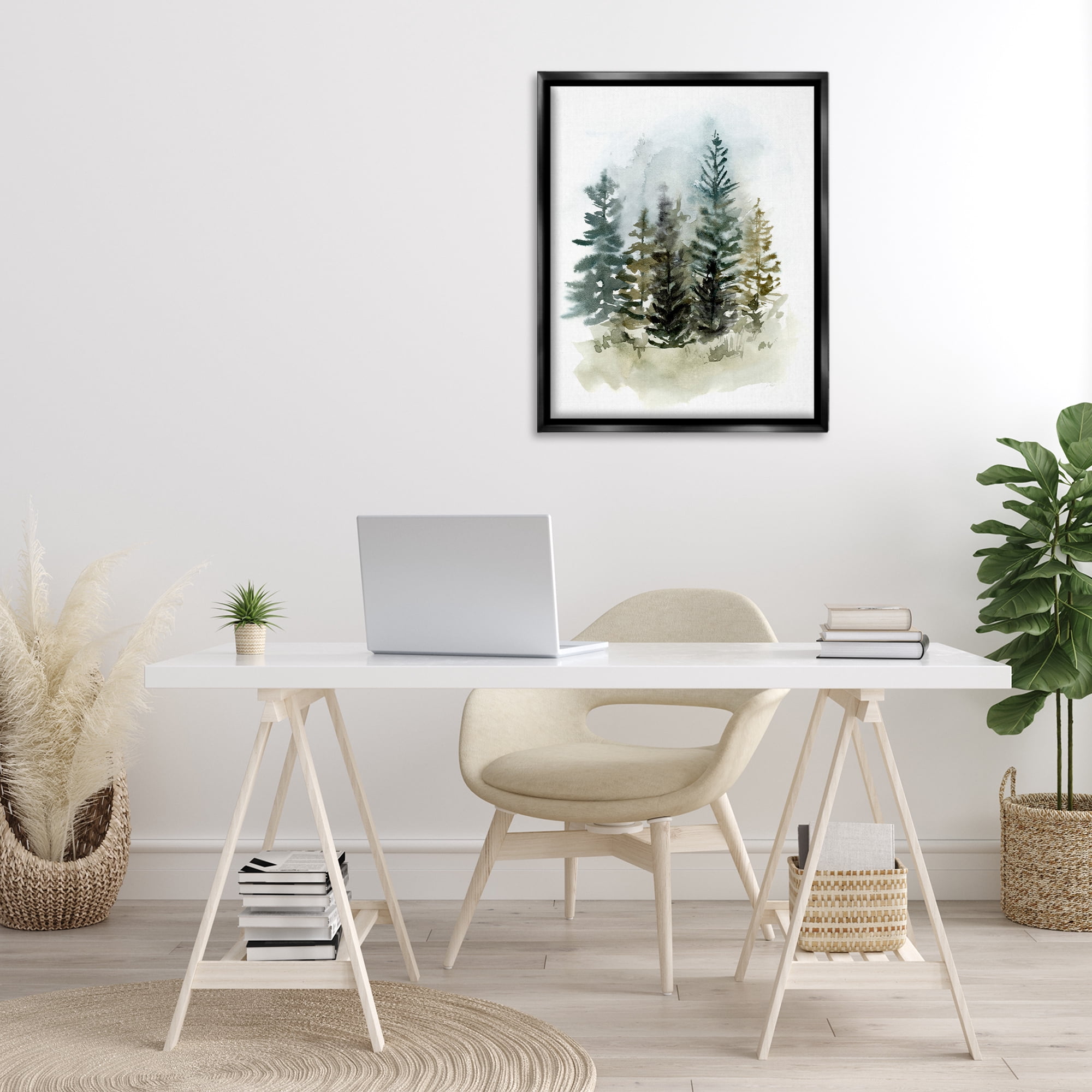 Stupell Industries Layered Woodland Trees Botanical & Floral Painting Black Floater Framed Art Print Wall Art, 25 x 31