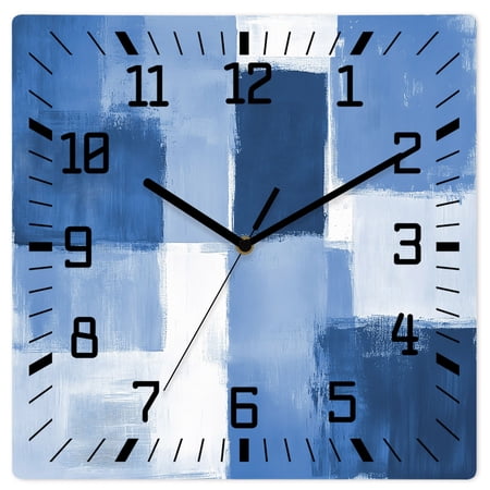 Wall Clock Blue Paint Operated Square Clocks Wooden Silent Non-Ticking Wallclock 10 Inch Gradient Graffiti Modern Abstract Wood Wall Clock for Living Room Bedroom Office Shool Home Decor