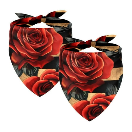 PhooArto Vintage Rose Lines Pattern Dog Bandanas 2 Pack Soft Washable Pet Scarf Triangle for Large Dogs Puppies and Cats