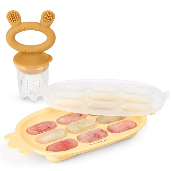 Combo de comedero de comida para bebés y bandeja de silicona para picar, Haakaa