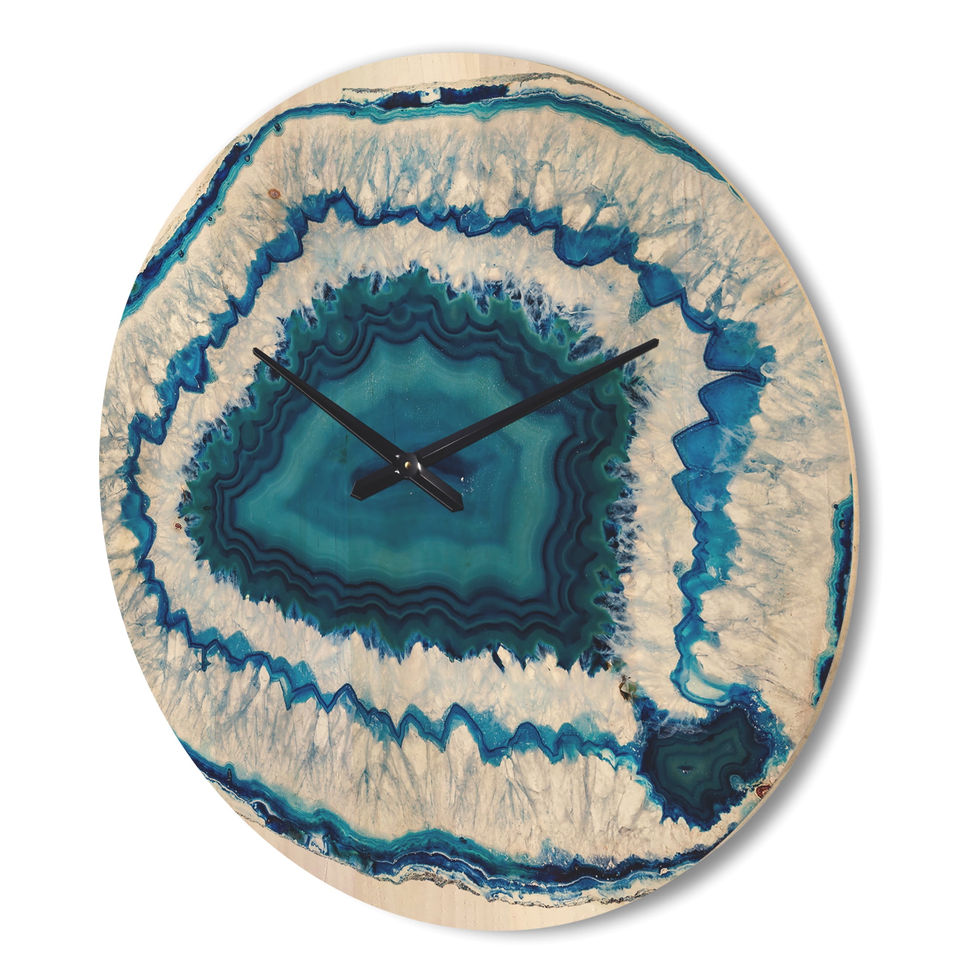 Designart 'Blue and White Agate Crystal' Modern Wood Wall Clock