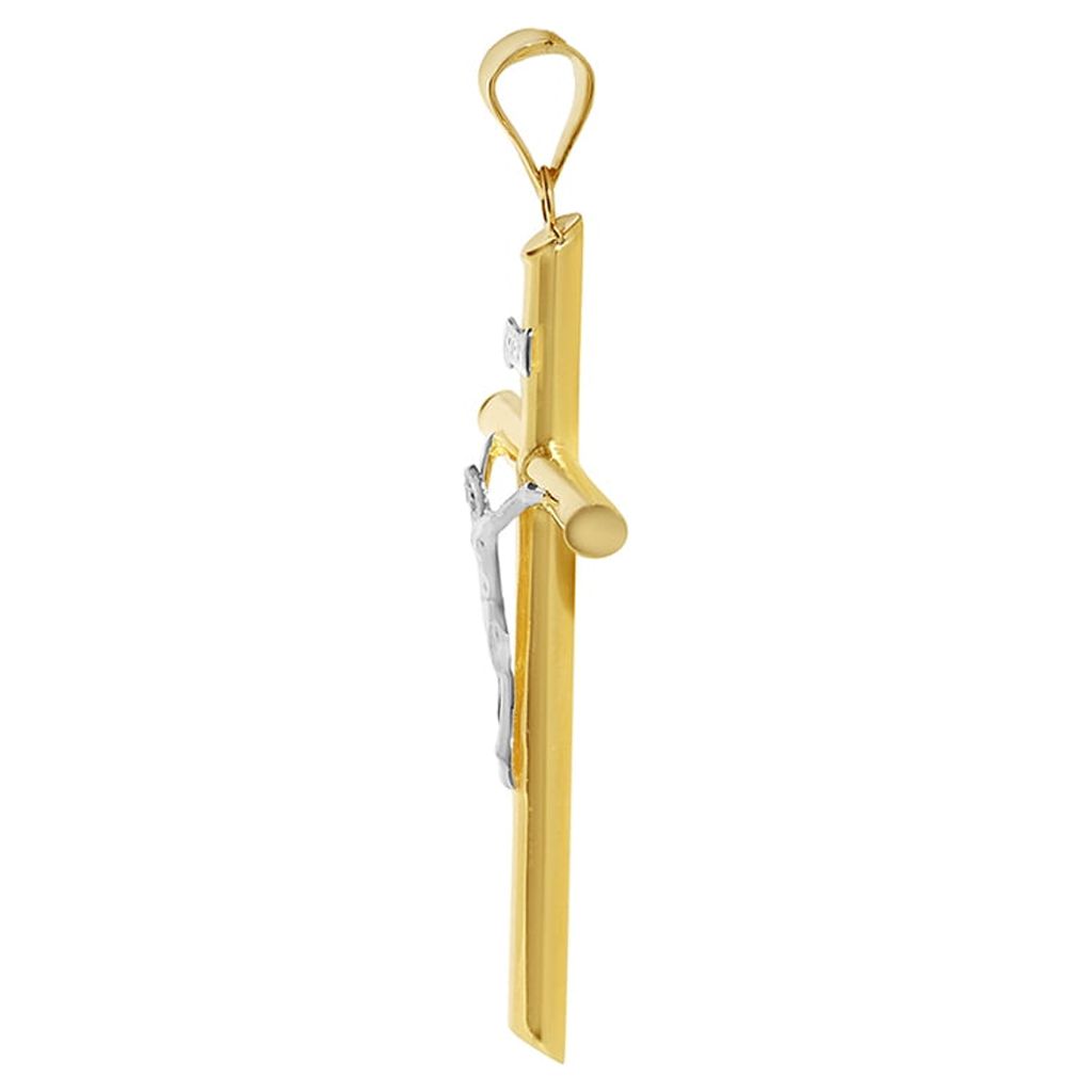Precious Stars 14K Two-Tone Solid Gold Crucifix Religious Unisex Pendant with 22" Chain Necklace