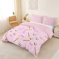 thumbnail image 3 of Castle Fairy Baseball Bats Duvet Cover King, Bow Pattern King Bedding, Pink Brown White,Pink Reversible,3 Pieces,1 Duvet Cover and 2 Pillowcases, 3 of 6