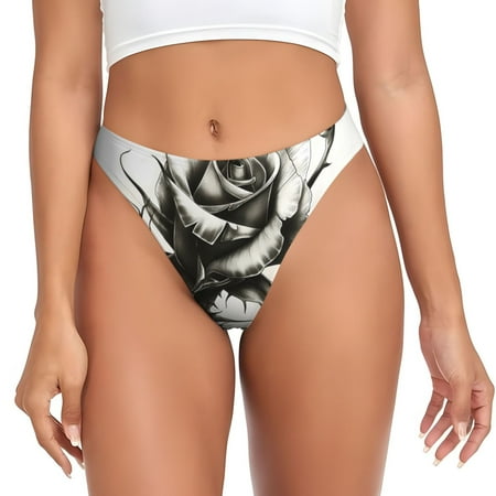 Adobk Black And White Rose Print Seamless Women Underwear Thongs No Show Ladies Thong No Line Breathable Comfortable Panties Undies for Women-X-Small