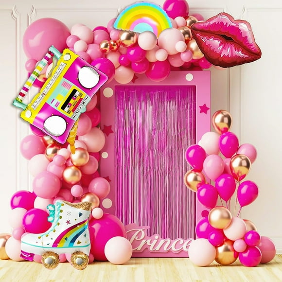 Kit de Guirlande de Ballons Princesse Rose Doré - 127 Pcs Décorations de Ballons Métalliques Rose Vif pour Anniversaire, Baby Shower, Saint-Valentin